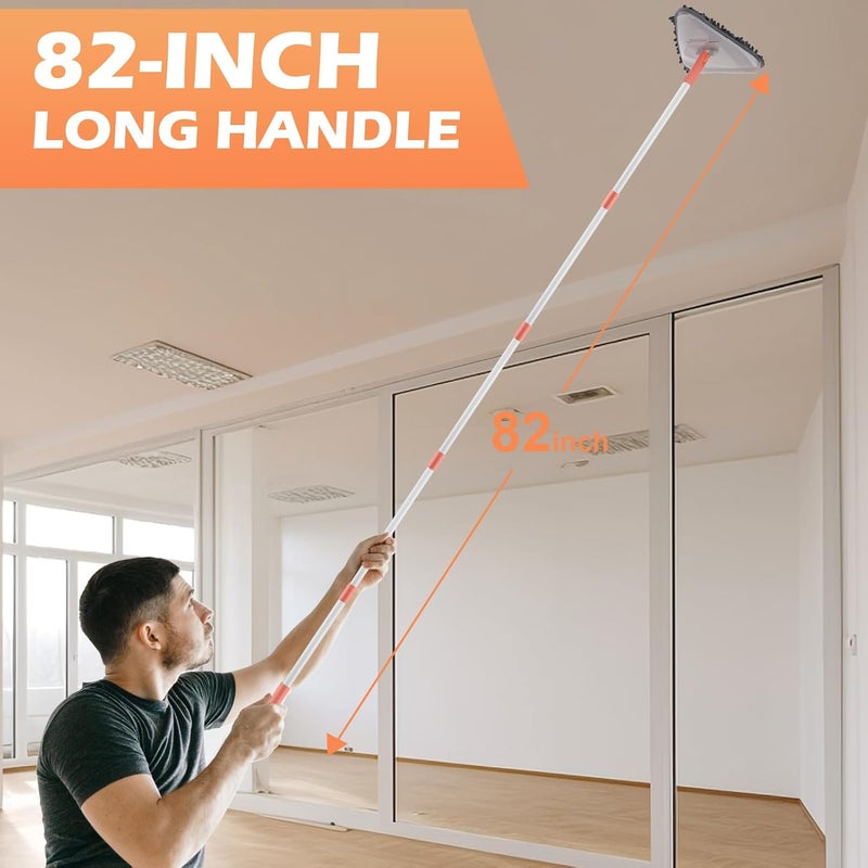 RONSUNG Wall Cleaner Triangle Mop with 82'' Long Handle - Wall Scrubber, Cleaning Washer Tool with 4 Microfiber Chenille Duster Pads for Clean Walls, Ceiling, Windows, Baseboards, Floors (Gray) - Image 3